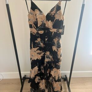 Lulus Darling Daylily Black Floral High-Low Maxi Dress - Size Small
